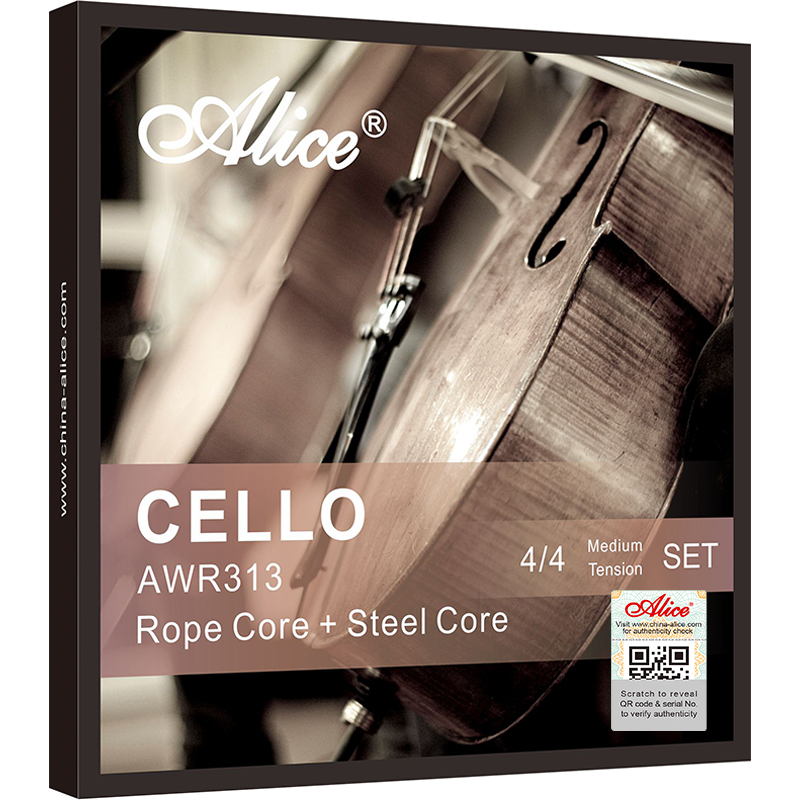 AWR313 Cello String Set, High-Carbon Steel Core and Steel Rope Core, Ni-Cr Winding