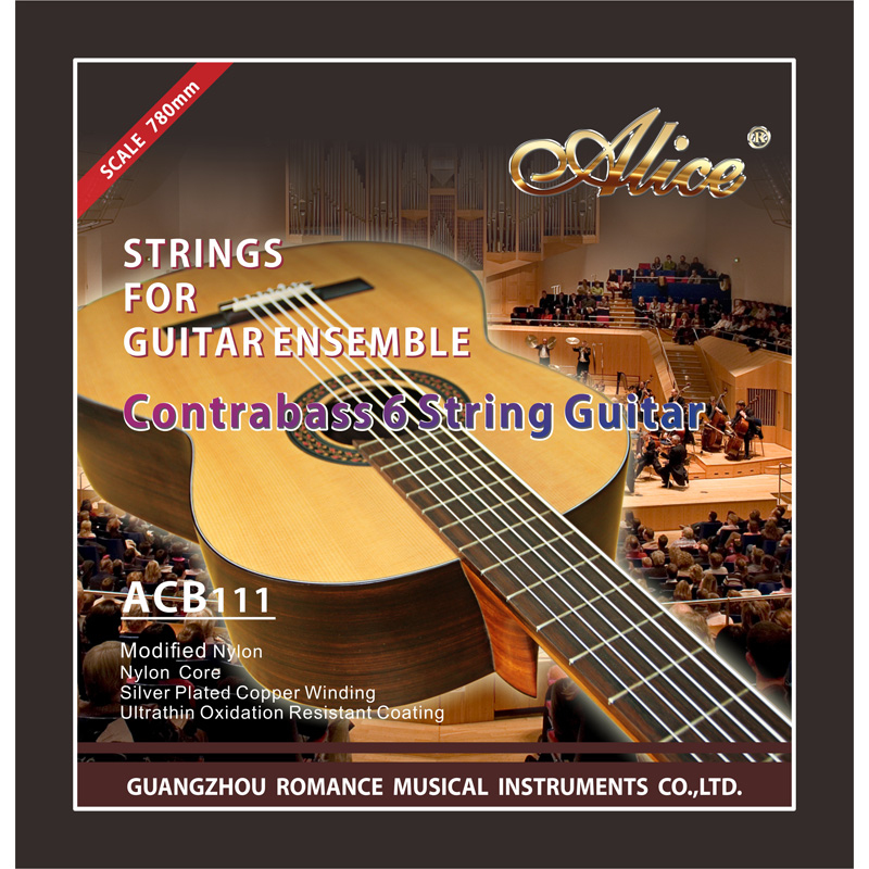 ACB111 Contrabass Guitar String Set, Modified Nylon Plain String, Silver plated Copper Winding, Anti-Rust Coating