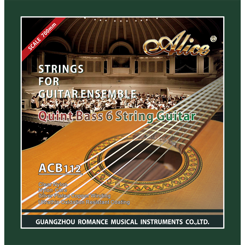 ACB112 Quint Bass Guitar String Set, Clear Nylon Plain String, Silver Plated Copper Winding, Anti-Rust Coating