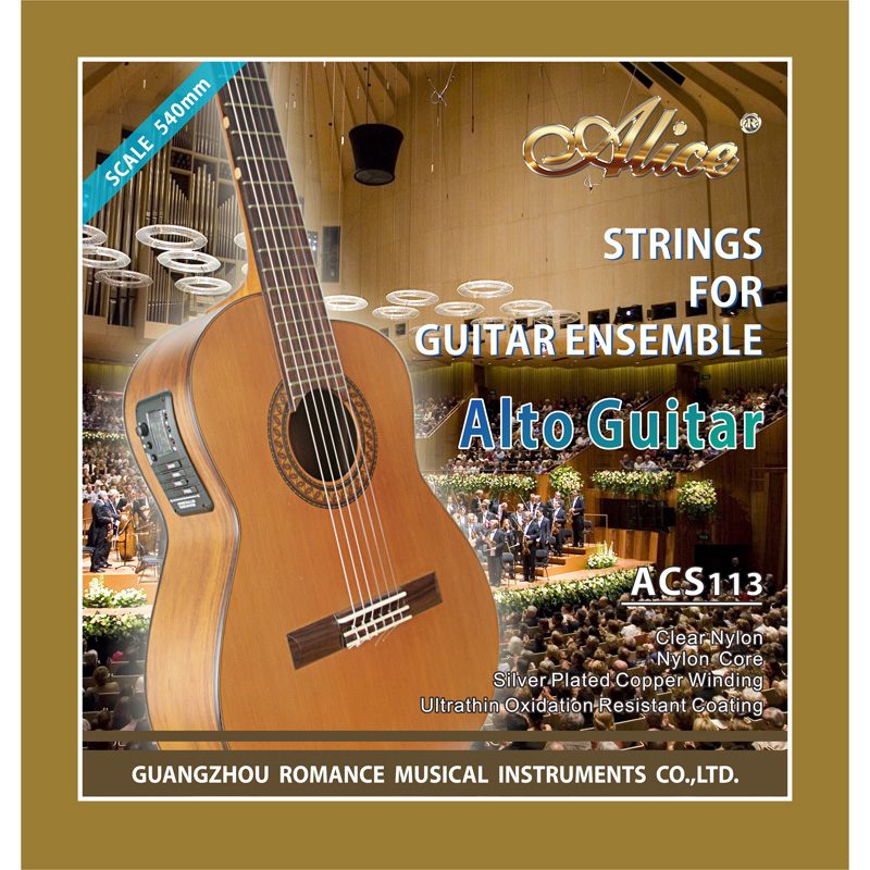 ACS113 Alto Guitar String Set, Clear Nylon Plain String, Silver Plated Copper Winding, Anti-Rust Coating