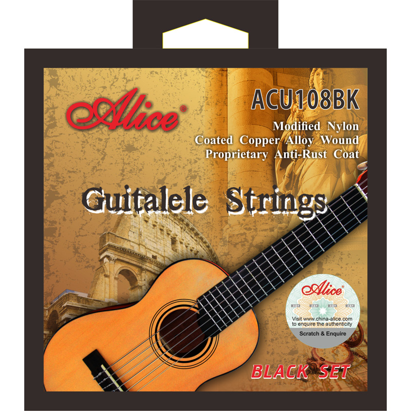 ACU108BK Guitalele Strings, Modified Nylon Plain String, Copper Alloy Winding, Anti-Rust Coating