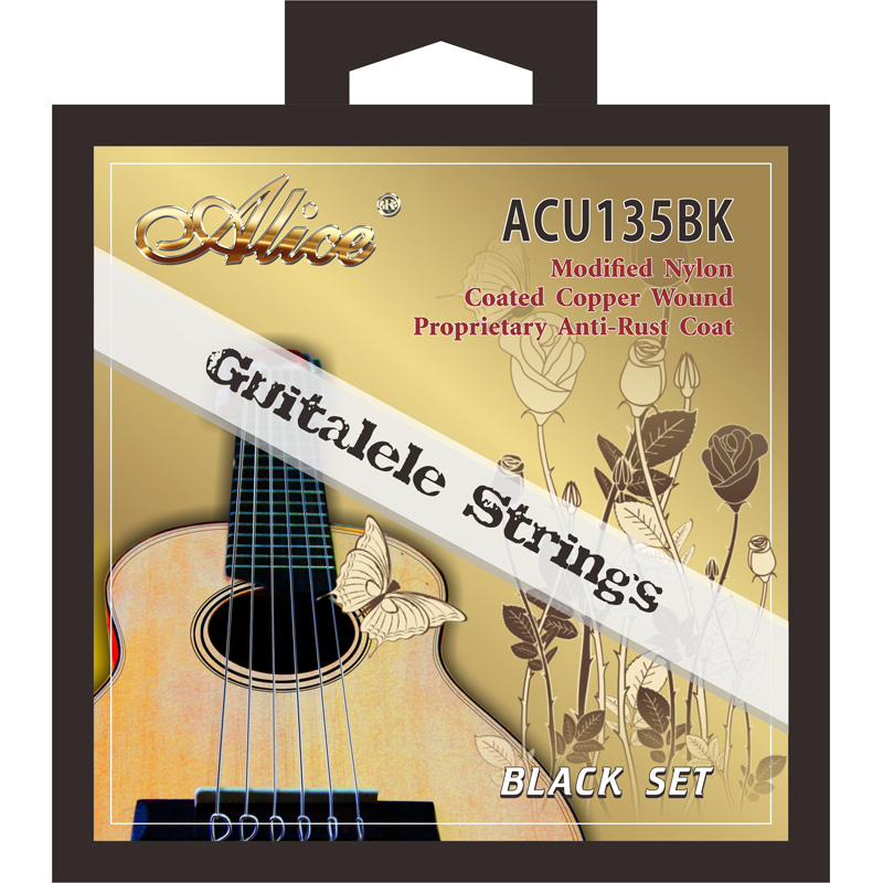 ACU135BK Guitalele Strings (Black), Modified Nylon Plain String, Copper Winding, Anti-Rust Coating