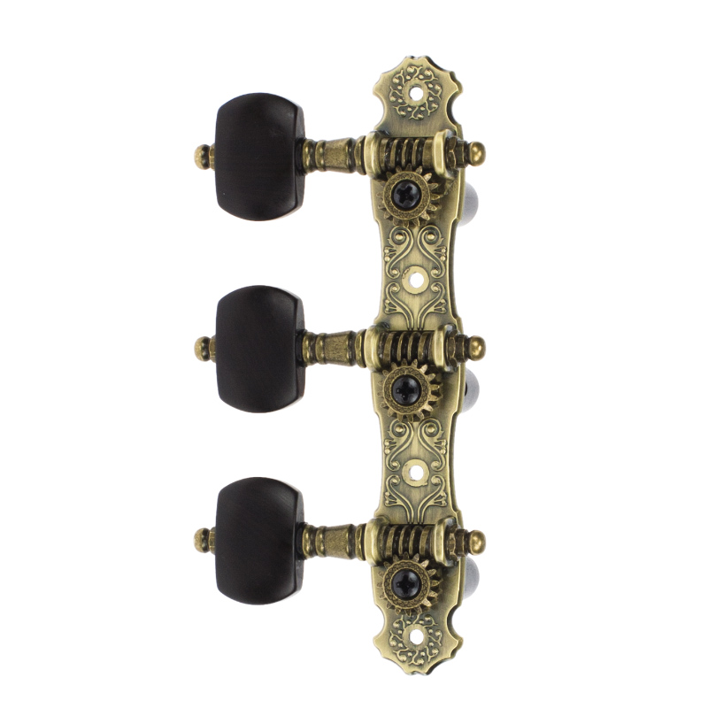 AOS-023V3 Warm Branze Color Plated Machine Head, Zinc Alloy Plate, Black Oval Synthetic Resin Peg