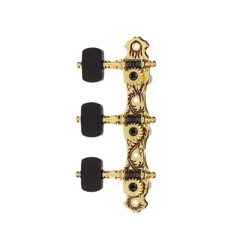 AOS-028RD Gold Plated Machine Head, Zinc Alloy Red Dragon Plate, Black Wood Peg