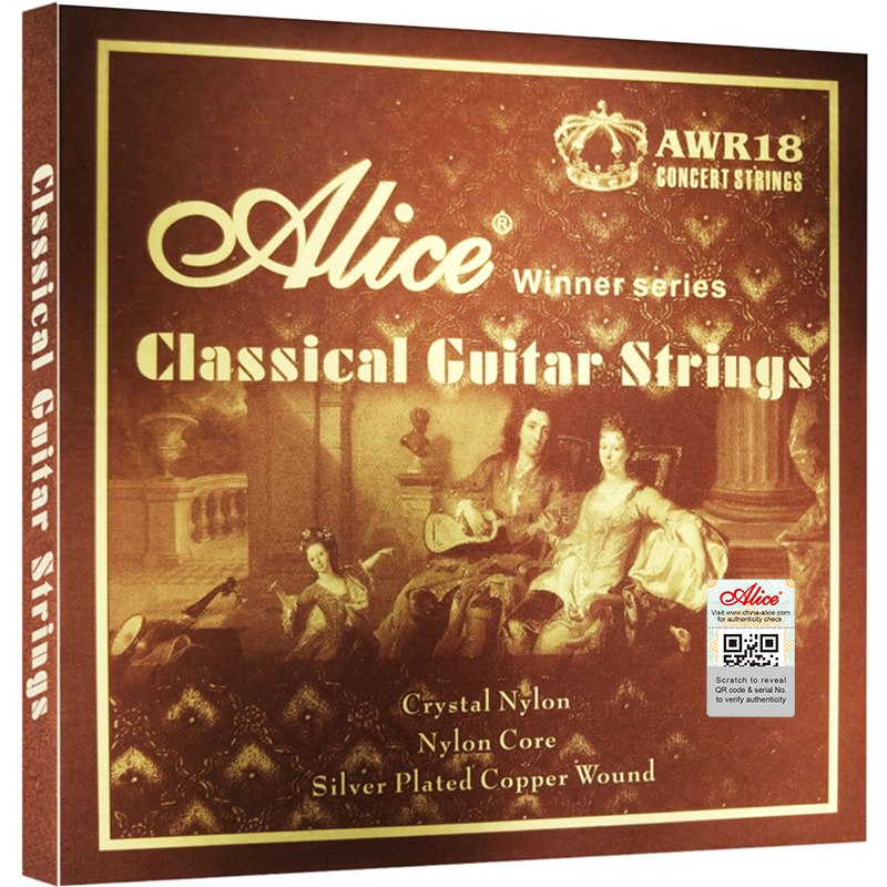 AWR18 Classical Guitar String Set, Crystal Nylon Plain String, Silver Plated Copper Winding, Anti-Rust Coating