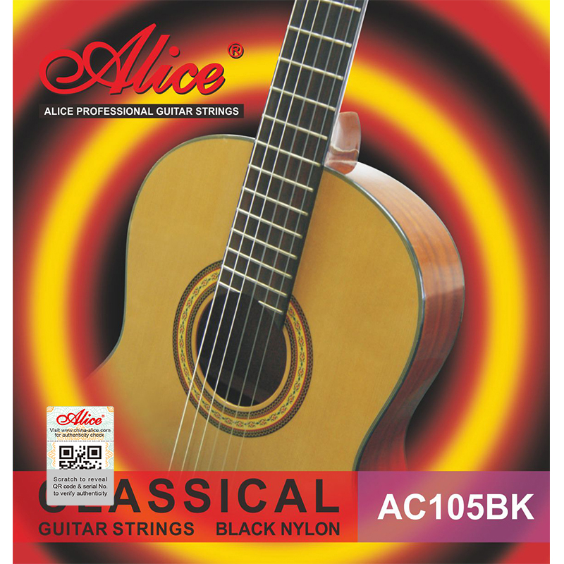 AC105BK Classical Guitar String Set, Black Nylon Plain String, Silver Plated Copper Alloy Winding, Anti-Rust Coating