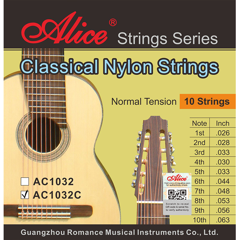 AC1032C 10-string Classical Guitar String , Clear Nylon Plain String, Copper Alloy Winding, Anti-Rust Coating