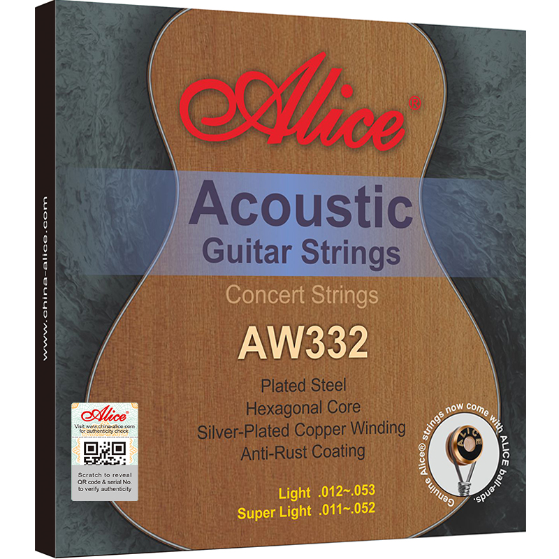 AW332 Acoustic Guitar String Set, Plated Steel Plain String, Silver Plated Copper Winding, Anti-Rust Coating