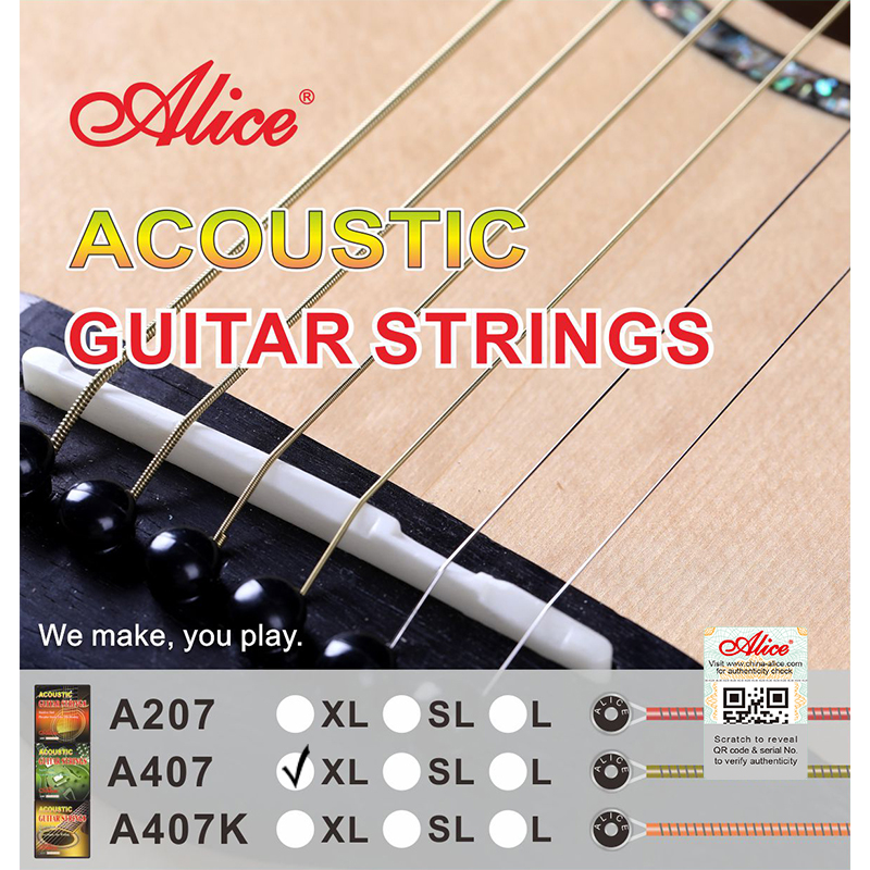 A407 Acoustic Guitar String Set, Stainless Steel Plain String, Copper Alloy Winding, (80/20 Bronze Color) Anti-Rust Coating