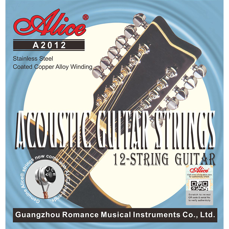 A2012 12-String Acoustic Guitar Strings, Stainless Steel Plain String, Copper Alloy Winding, (Phorphos Bronze Color) Anti-Rust Coating