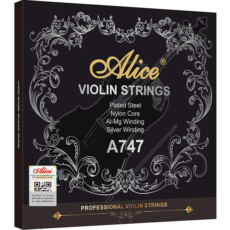 A747 Violin Sting Set, Plated Steel Plain String, Nylon Core, Al-Mg and Silver Winding