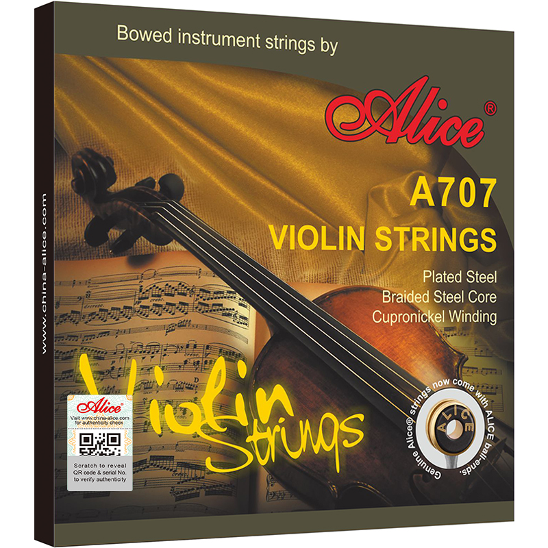 A707 Violin String Set, Plated Steel Plain String, Braded Steel Core, Al-Mg and Cupronickel Winding