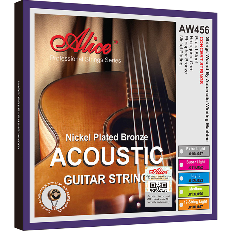 AW456 Acoustic Guitar String Set, Plated High-Carbon Steel Plain string, Nickel Plated Phosphor Bronze Winding