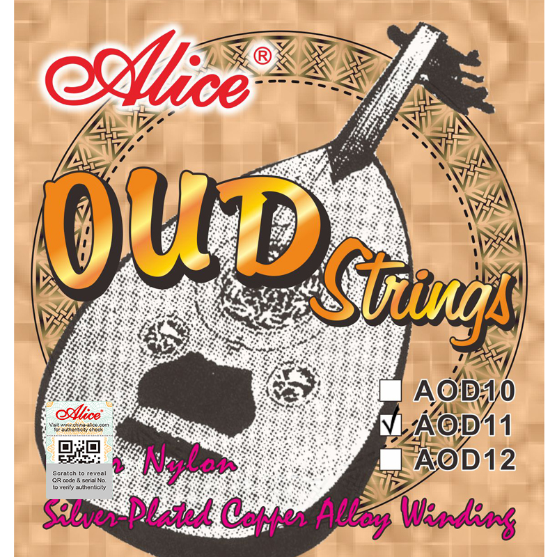 AOD11 11-String Oud String Set, Clear Nylon Plain String, Silver-Plated Copper Alloy Winding