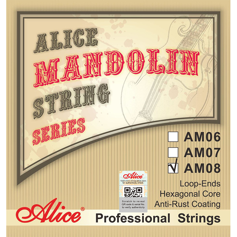 AM08 Mandolin String Set, Plated Steel Plain String, Silver Plated Copper Winding, Anti-Rust Coating