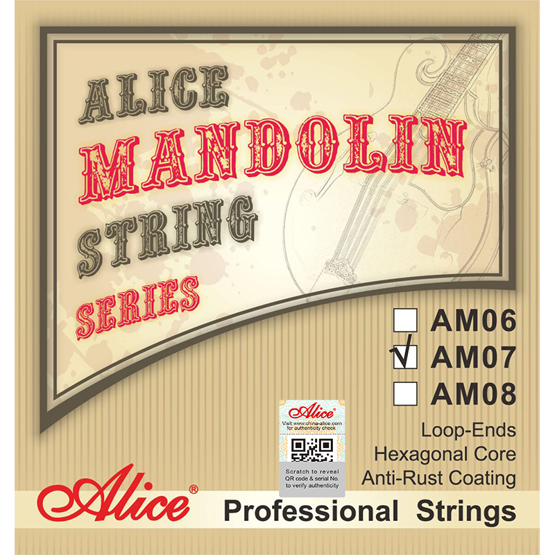 AM07 Mandolin String Set, Plated Steel Plain String, Phosphor Bronze Winding, Anti-Rust Coating