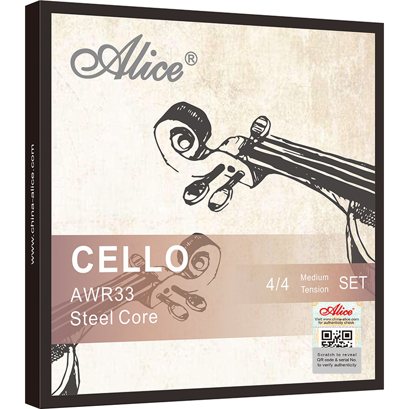 AWR33 Cello String Set, High-Carbon Steel Core, Ni-Cr Winding