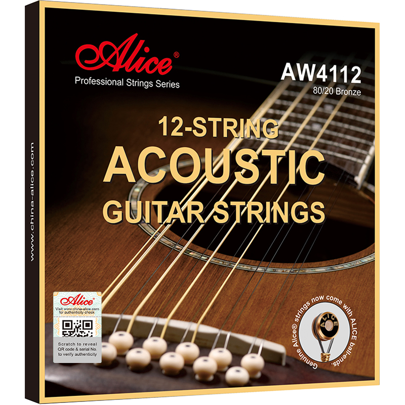 AW4112 12-String Acoustic Guitar Strings, Plated High Carbon Steel Plain String, 80/20 Bronze Winding, Nano Polished Coating