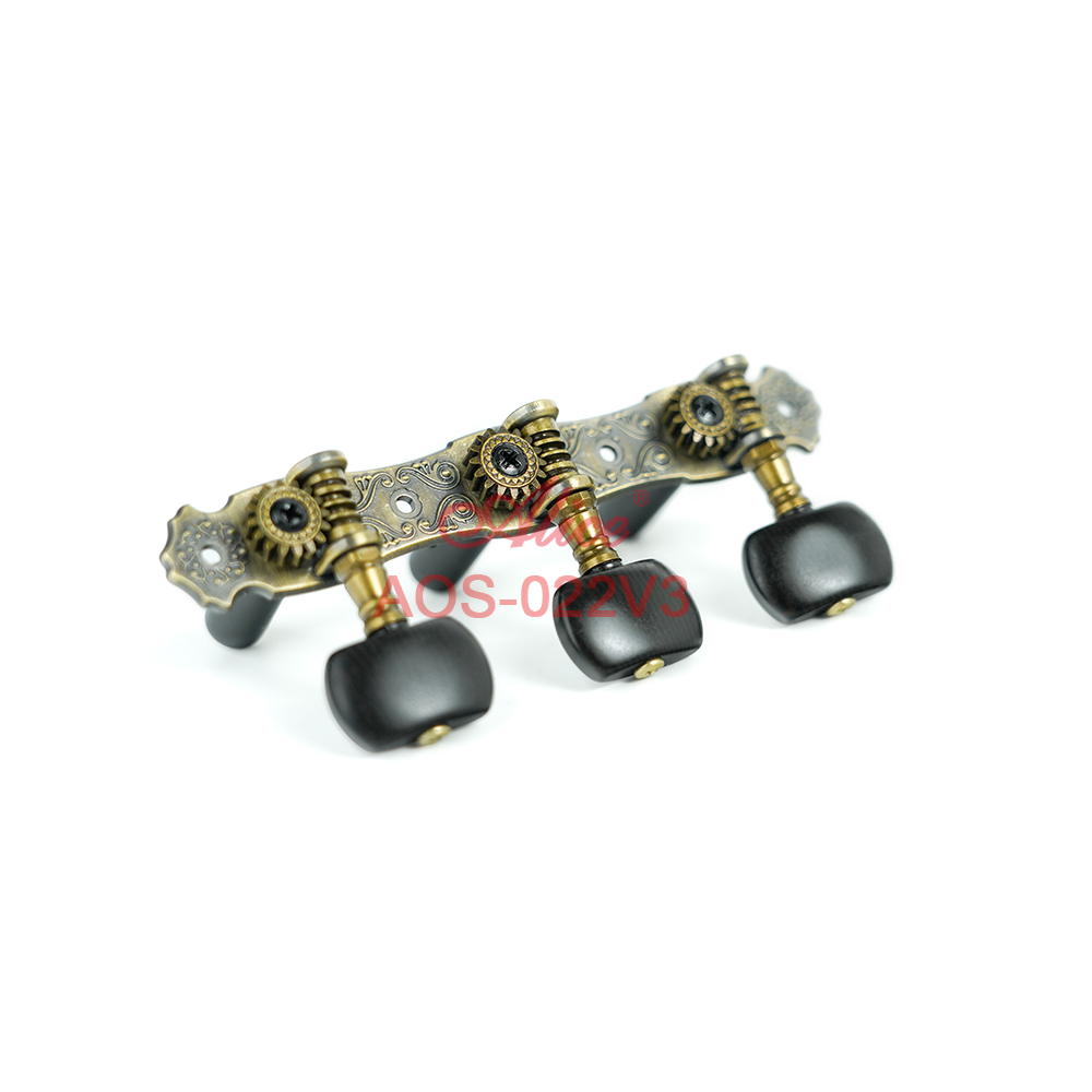 AOS-022V3 Bronze Color Plated Machine Head, Zinc Alloy Plate, Black Oval Synthetic Resin Peg