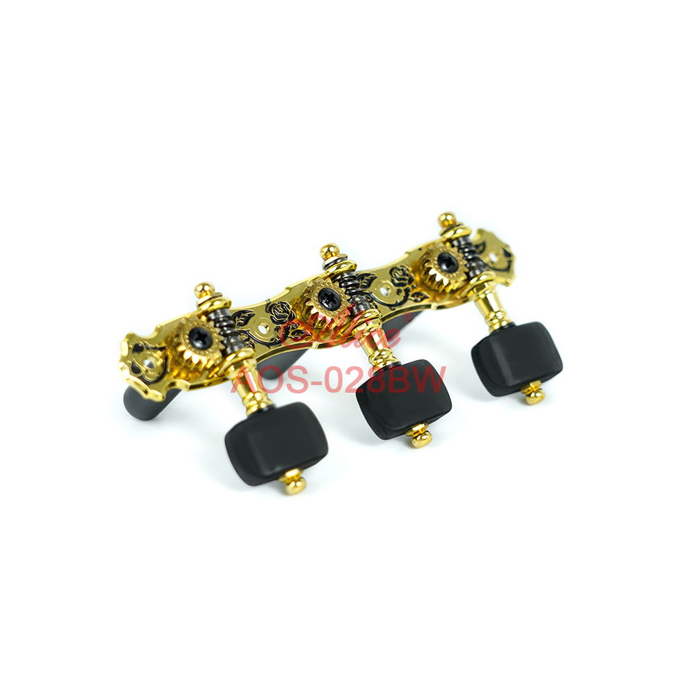 AOS-028BW Gold Plated Machine Head, Zinc Alloy Black Peony Plate, Black Wood Peg