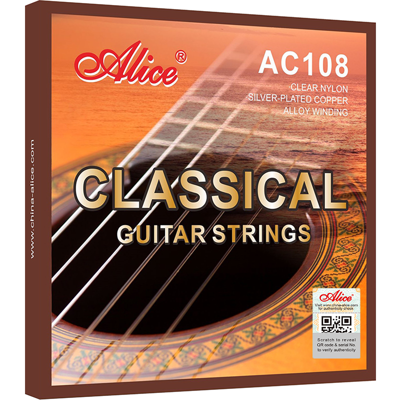 AC108 Classical Guitar String Set, Clear Nylon Plain String, Silver-Plated Copper Alloy Winding, Anti-Rust Coating