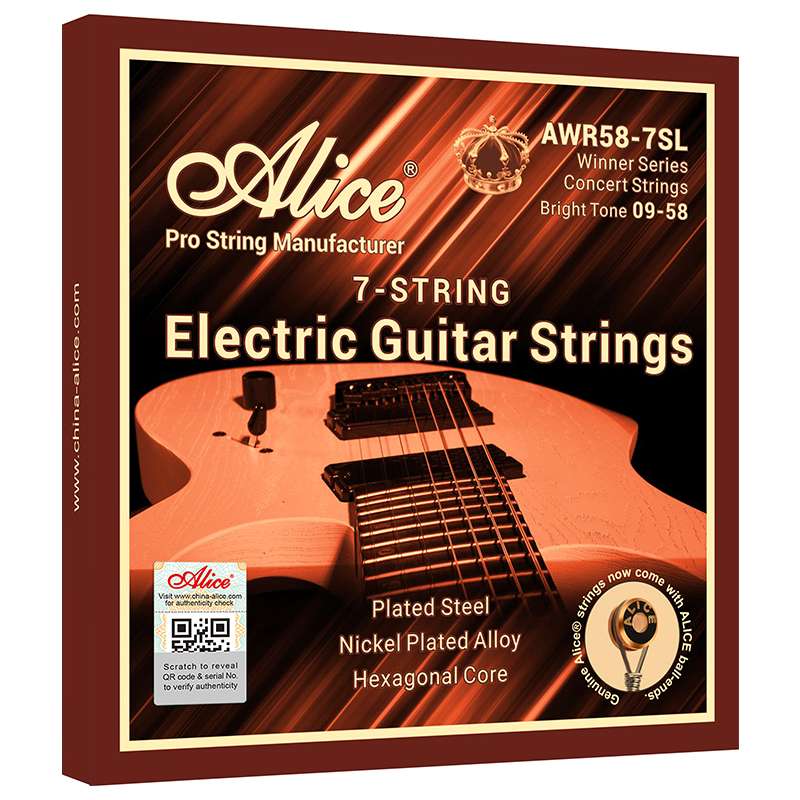 AWR58-7SL Seven-String Electric Guitar String Set, Plated Steel Plain String, Nickel Plated Alloy Winding