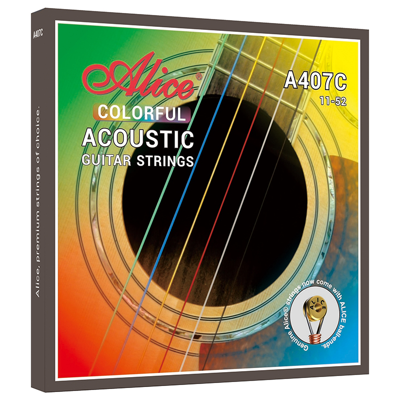 A407C Colorful Acoustic Guitar String Set, Stainless Steel Plain String, Silver Plated Copper Alloy Winding, Anti-Rust Coating
