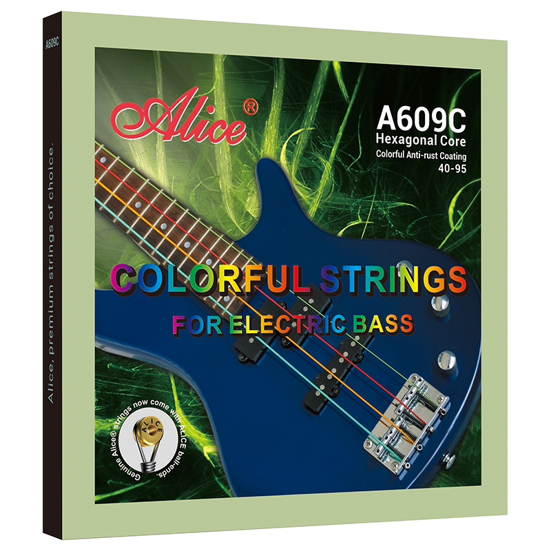 A609C Colorful Electric Bass String Set, Copper Alloy Winding, Colorful Anti-Rust Coating