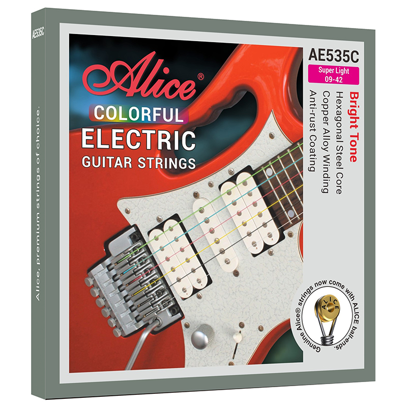 AE535C Colorful Electric Guitar String Set, Plated Steel Plain String, Nickel Alloy Winding, Colorful Anti-Rust Coating