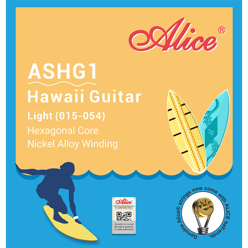ASHG1 Hawaii Guitar String Set (Light), Stainless Steel Plain String, Nickel Alloy Winding