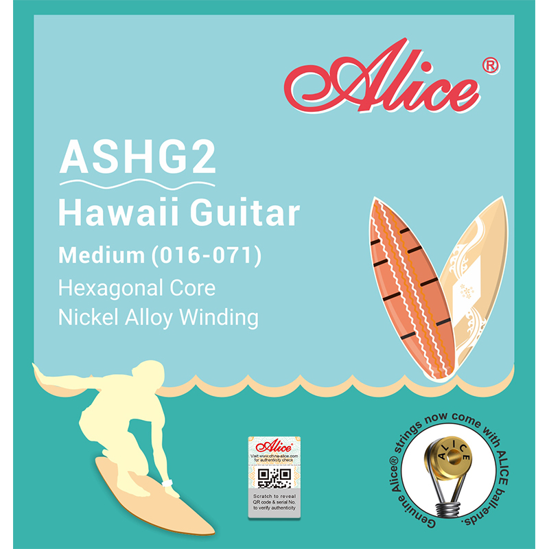 ASHG2 Hawaii Guitar String Set (Medium), Stainless Steel Plain String, Nickel Alloy Winding