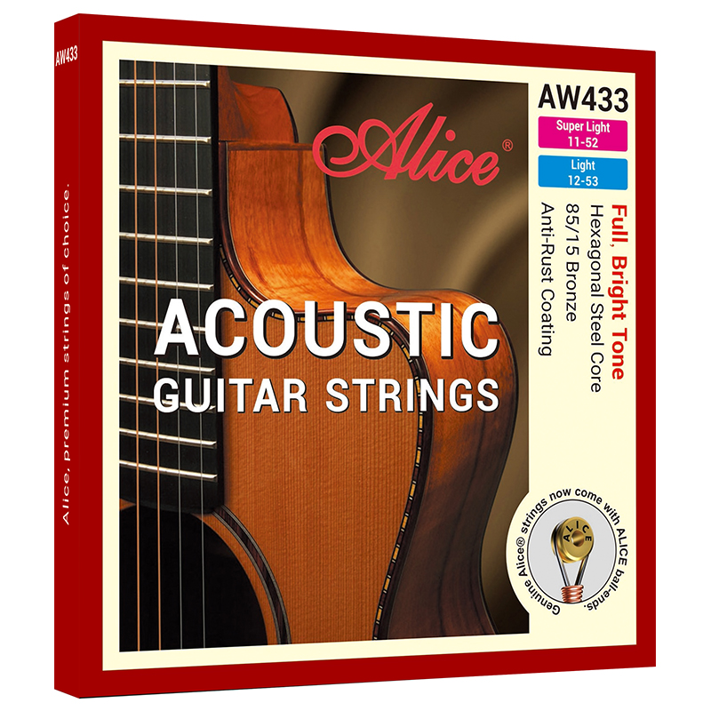 AW433 Acoustic Guitar String Set, Plated Steel Plain String, 85/15 Bronze Winding, Anti-Rust Coating