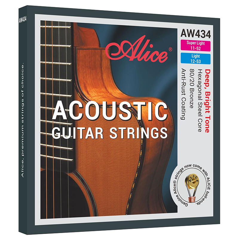 AW434 Acoustic Guitar String Set, Plated Steel Plain String, 80/20 Bronze Winding, Anti-Rust Coating