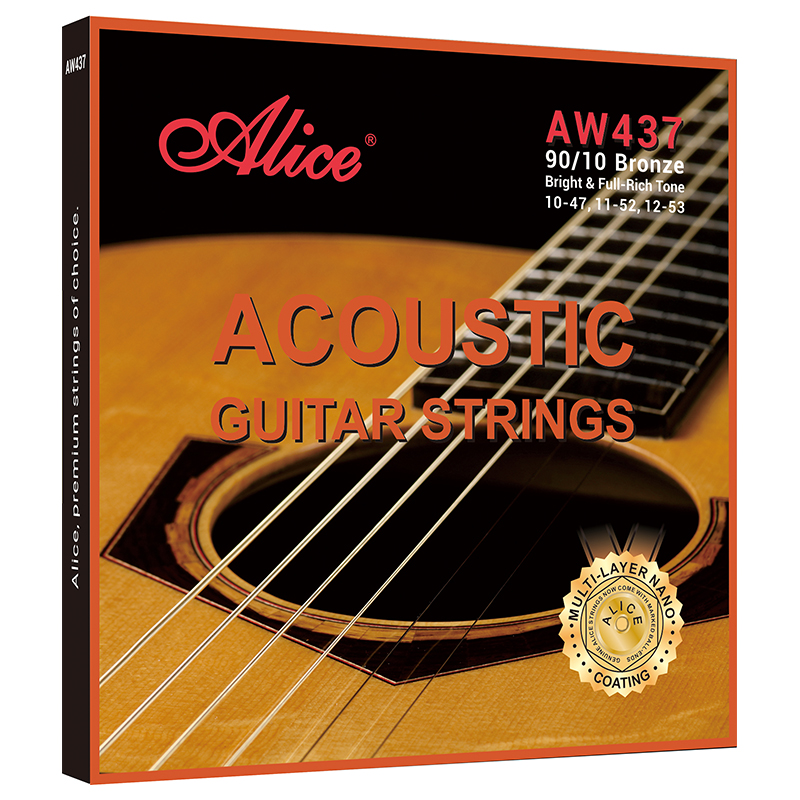 AW437 Acoustic Guitar String Set, Plated High-Carbon Steel Plain String, 90/10 Bronze Winding, Multi-Layer Nano Coating