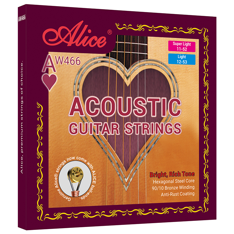 AW466 Acoustic Guitar String Set, Plated Steel Plain String, Phosphor Bronze Winding, Anti-Rust Coating