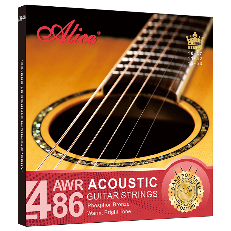 AWR486 Acoustic Guitar String Set, Plated High-Carbon Steel Plain string, Phosphor Bronze Winding,  Nano Polished Coating