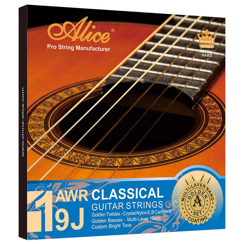 AWR19J Classical Guitar String Set，Golden Crystal Nylon & Carbon, Silver Plated Copper Winding,Multi-layer Nano Coationg