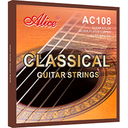 AC108 Classical Guitar String Set, Clear Nylon Plain String, Silver-Plated Copper Alloy Winding, Anti-Rust Coating