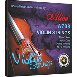 A708 Violin String Set, Plated Steel Plain String, Nylon Core,  Al-Mg and Ni-Fe Winding