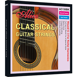 AC136BK Classical Guitar String Set (with a complimentary G string), Black Nylon Plain String, Coated Copper Winding